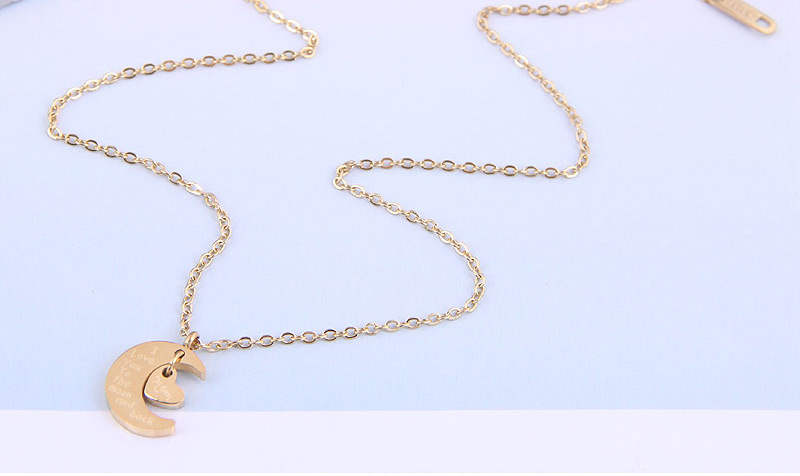 Fashion Gold Color Heart Moon Letter Titanium Steel Necklace,Pendants