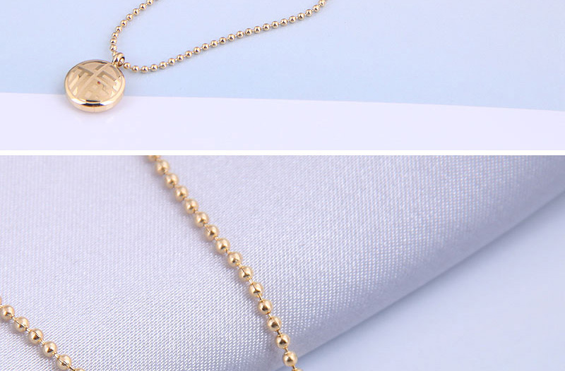 Fashion Gold Color Joy Luck Round Titanium Steel Necklace,Pendants