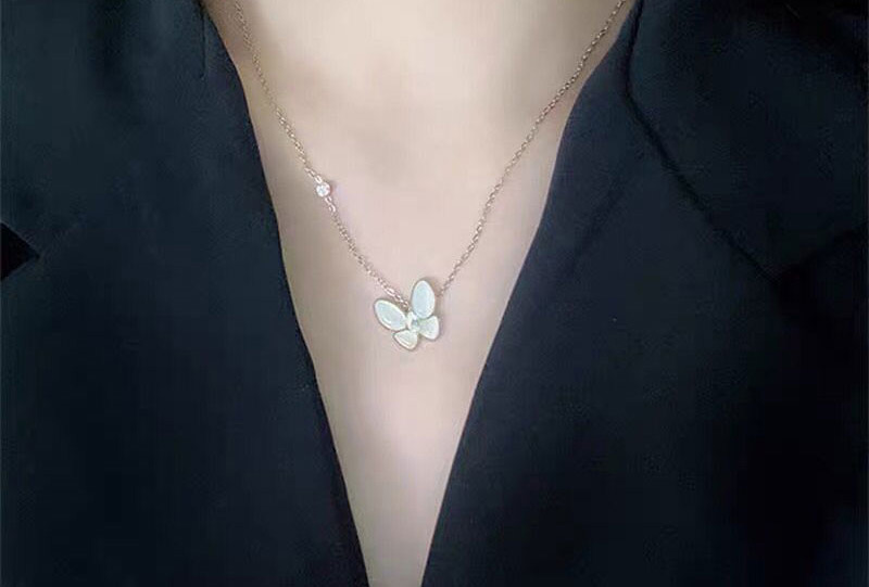 Fashion Gold Color Butterfly Diamond Opal Titanium Steel Necklace,Pendants