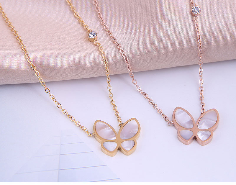 Fashion Gold Color Shell Butterfly Titanium Steel Necklace,Pendants