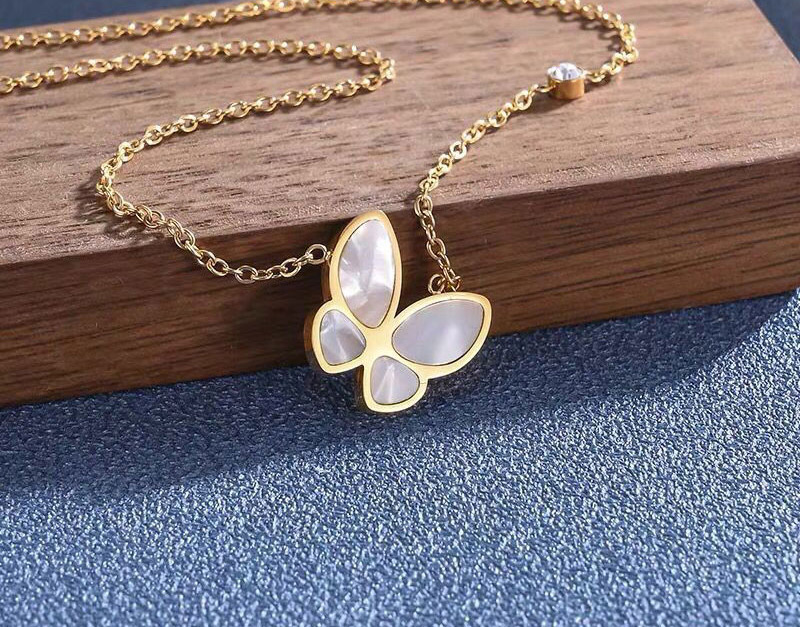 Fashion Gold Color Shell Butterfly Titanium Steel Necklace,Pendants