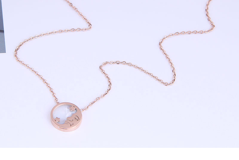 Fashion Gold Color Star And Moon Round Hollow Titanium Steel Necklace,Pendants