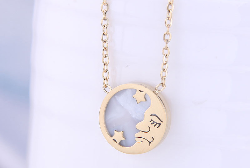Fashion Gold Color Star And Moon Round Hollow Titanium Steel Necklace,Pendants