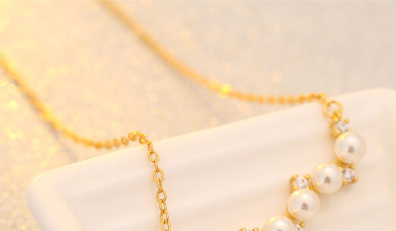 Fashion Rose Gold Pearl Zircon Necklace,Chains