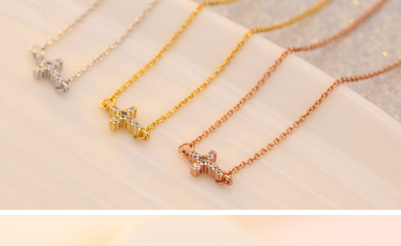 Fashion Rose Gold Shining Diamond Cross Necklace,Pendants