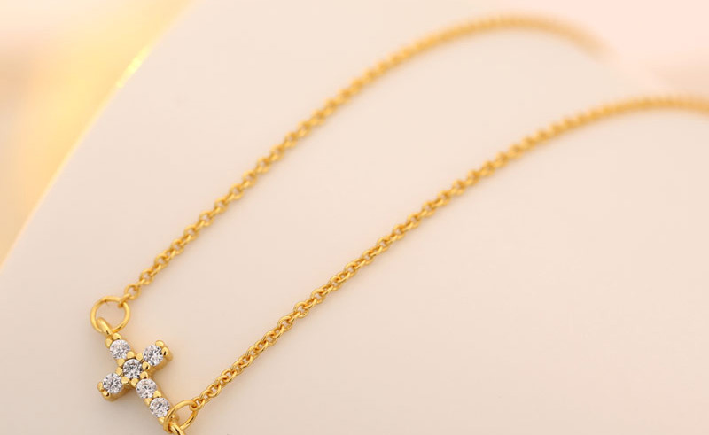 Fashion Golden Shining Diamond Cross Necklace,Chains