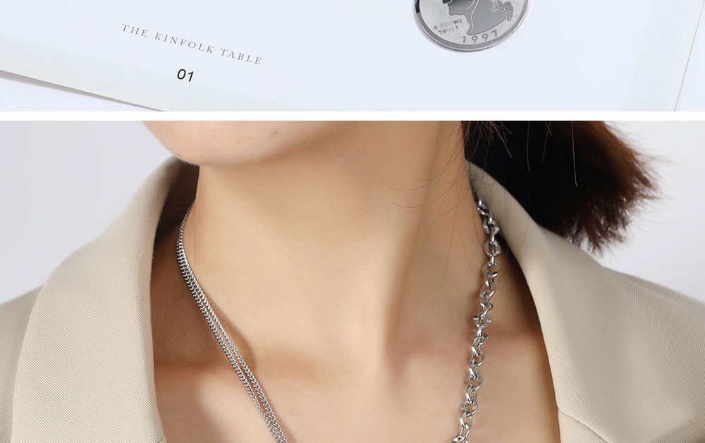Fashion Silver Stainless Steel Metal Chain Medallion Necklace,Necklaces