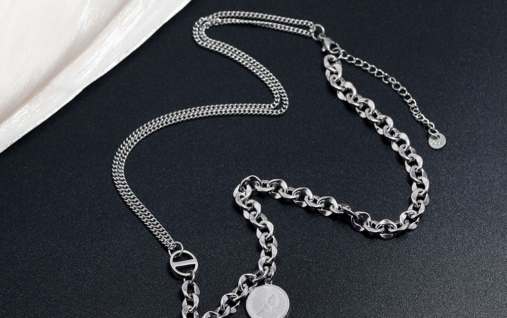 Fashion Silver Stainless Steel Metal Chain Medallion Necklace,Necklaces