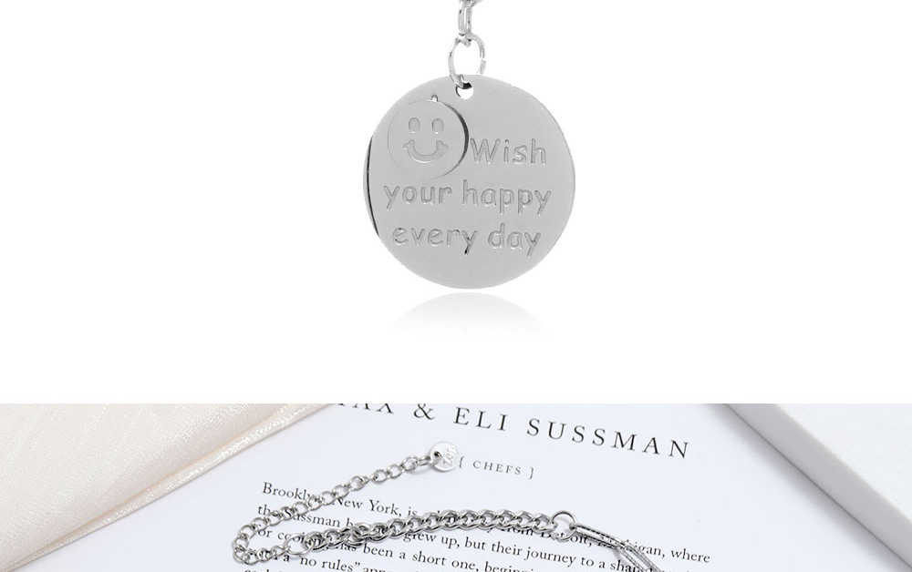 Fashion Silver Stainless Steel Metal Chain Round Sign Smiley Face Pendant Necklace,Necklaces