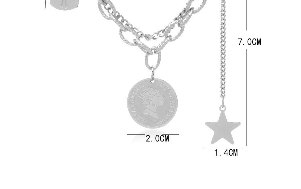 Fashion Silver Stainless Steel Metal Chain Coin Pentagram Necklace,Necklaces
