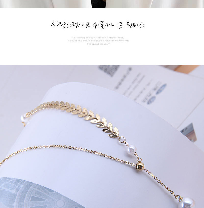 Fashion Rose Gold Titanium Steel Leaf Pearl Necklace,Necklaces