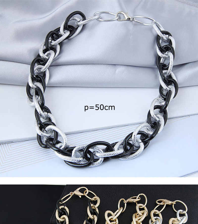 Fashion Black+silver Color Metal Chain Braided Short Necklace,Chains