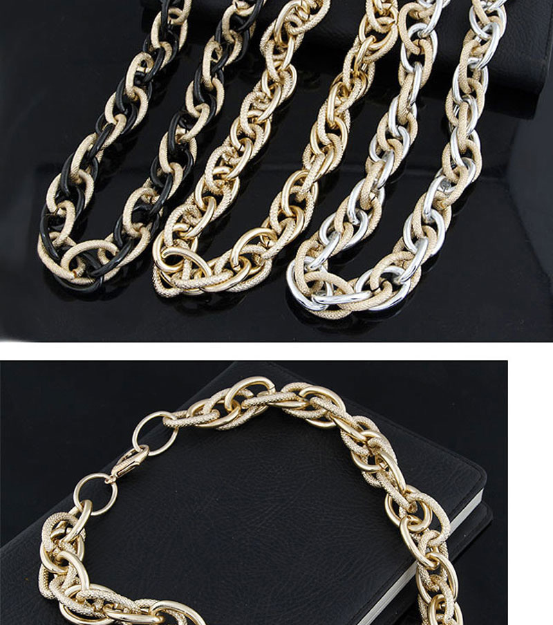 Fashion Black+silver Color Metal Chain Braided Short Necklace,Chains
