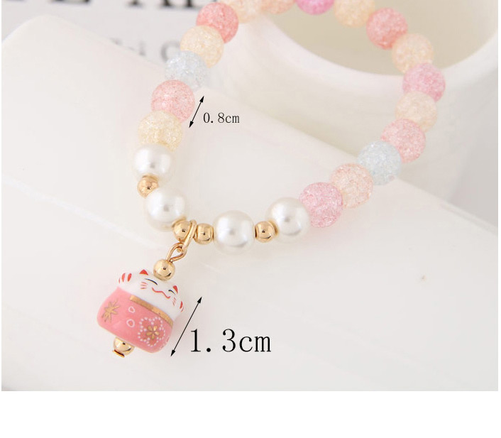 Fashion Pink Glass Crystal Beaded Ceramic Lucky Cat Bracelet,Crystal Bracelets