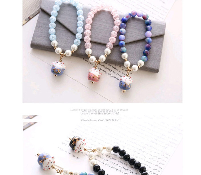 Fashion Color Glass Crystal Beaded Ceramic Lucky Cat Bracelet,Crystal Bracelets