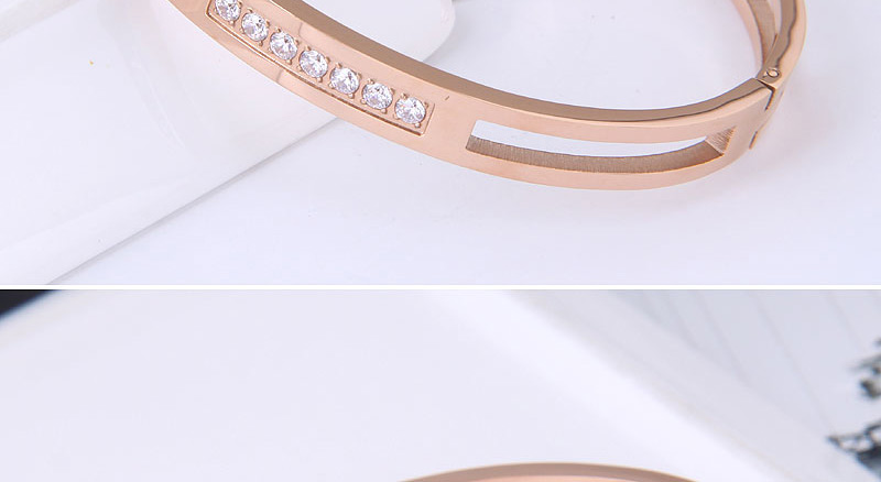 Fashion Gold Color Titanium Steel And Rhinestone Cutout Bracelet,Bracelets