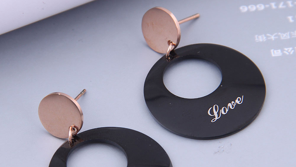 Fashion Black Titanium Steel Round Letter Earrings,Earrings
