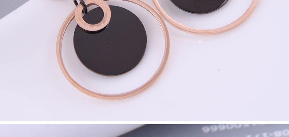Fashion Rose Gold Color Titanium Steel Multi-circle Earrings,Earrings