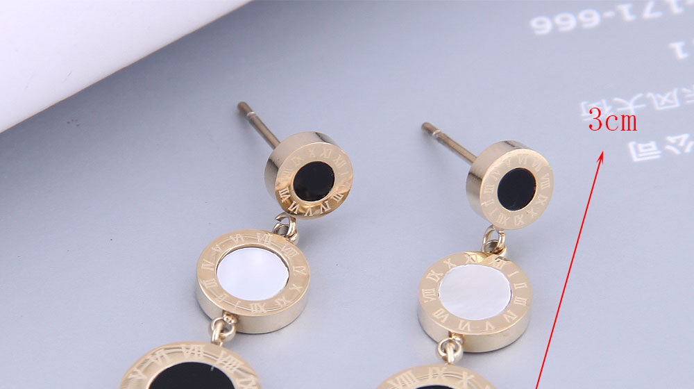 Fashion Gold Color Titanium Steel Black And White Round Earrings,Earrings