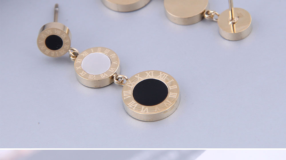 Fashion Gold Color Titanium Steel Black And White Round Earrings,Earrings