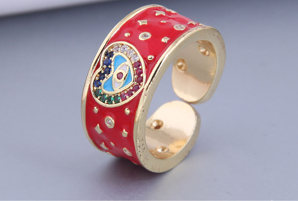 Fashion Blue-green Real Gold Plated Inlaid Zirconium Love Heart Contrast Eye Open Ring,Fashion Rings