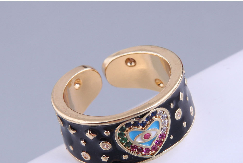 Fashion White Real Gold Plated Inlaid Zirconium Love Heart Contrast Eye Open Ring,Fashion Rings