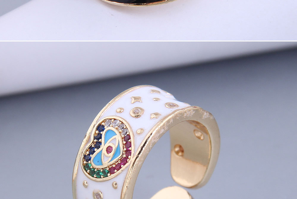 Fashion Blue-green Real Gold Plated Inlaid Zirconium Love Heart Contrast Eye Open Ring,Fashion Rings