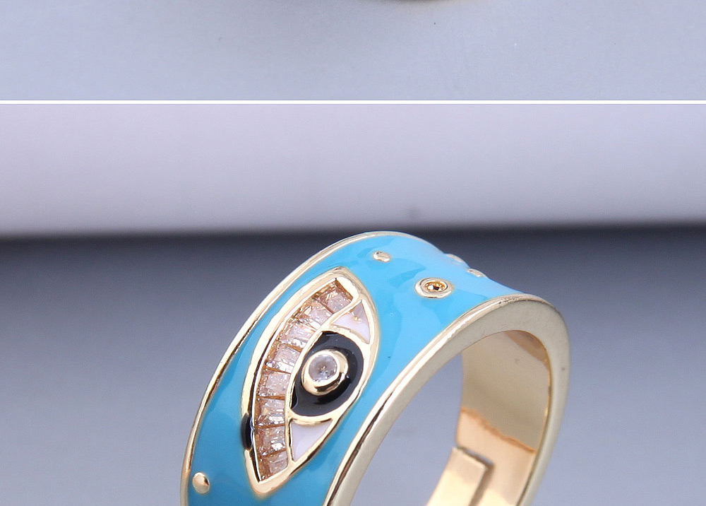 Fashion Blue-green Real Gold Plated Zirconium Contrast Eye Open Ring,Fashion Rings