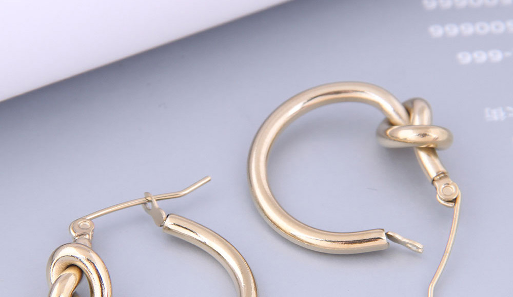 Fashion Gold Color Titanium Steel Knotted Earrings,Earrings