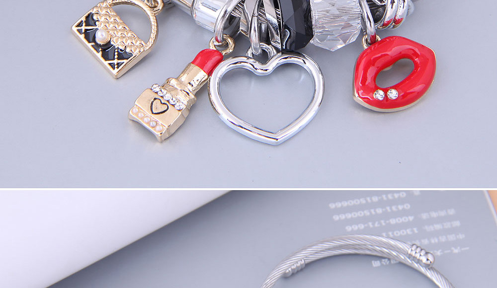Fashion Silver Color Metallic Lipstick Love Lips Multi-element Pendant Bracelet,Bracelets