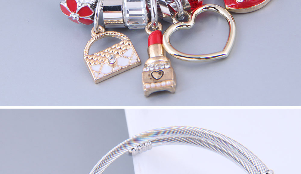 Fashion Gold Color Metallic Lipstick Love Lips Multi-element Pendant Bracelet,Bracelets