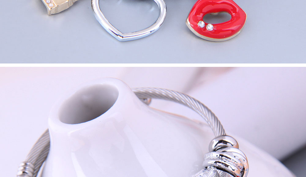 Fashion Silver Color Metallic Lipstick Love Lips Multi-element Pendant Bracelet,Bracelets