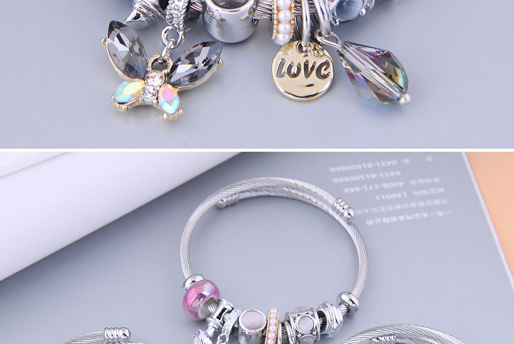 Fashion Purple Metal Butterfly Letter Water Drop Multi-element Pendant Bracelet,Bracelets