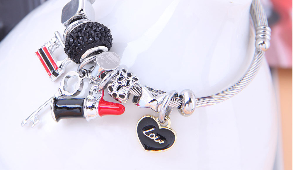 Fashion Black Metallic Love Lock Lipstick Multi-element Pendant Bracelet,Bracelets