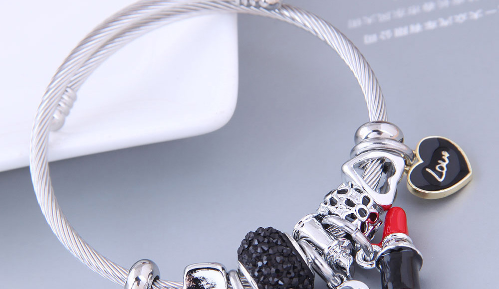 Fashion Black Metallic Love Lock Lipstick Multi-element Pendant Bracelet,Bracelets