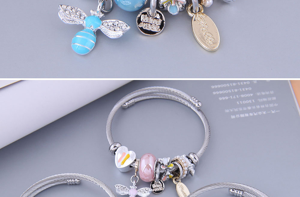 Fashion Pink Metal Bee Multi-element Pendant Bracelet,Bracelets