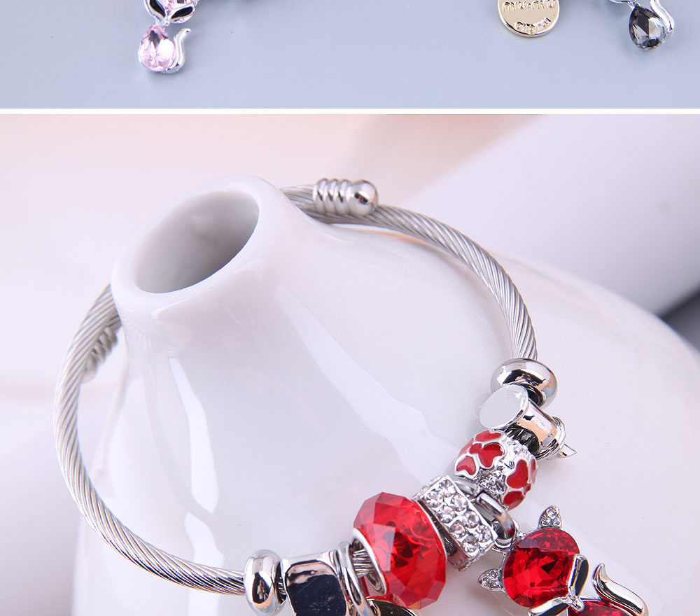 Fashion Red Metal Disc Cat Pendant Bracelet,Bracelets