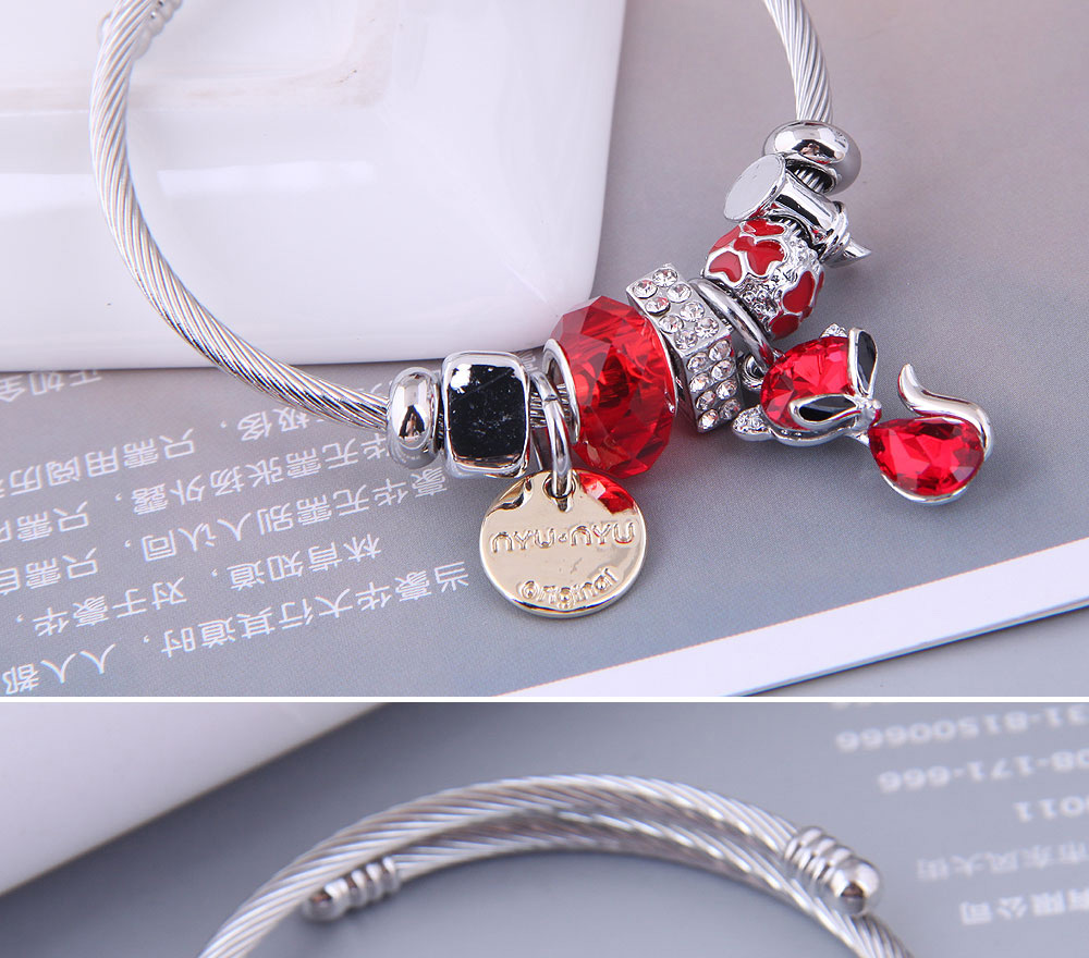 Fashion Red Metal Disc Cat Pendant Bracelet,Bracelets