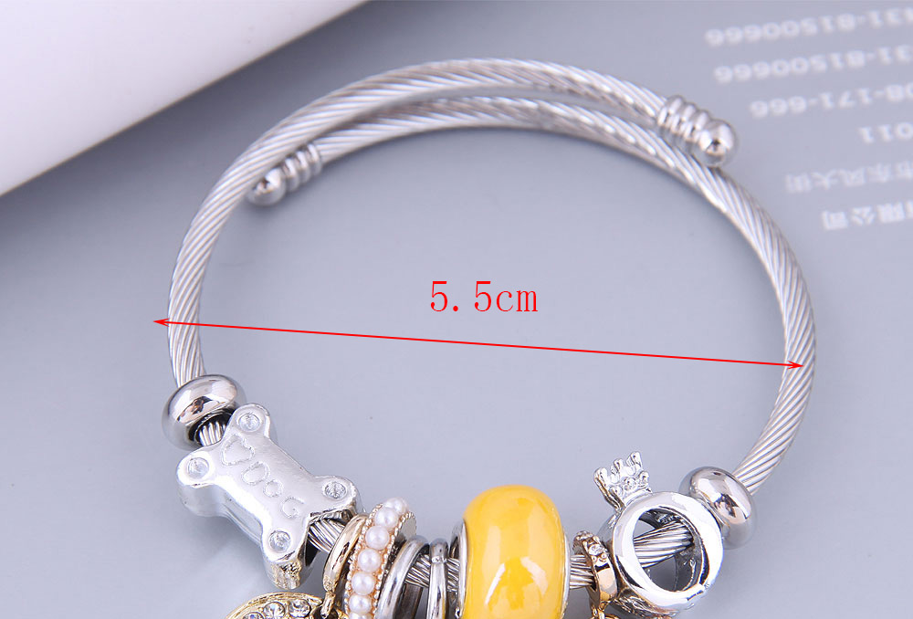 Fashion Yellow Metal Round Number Seaweed Flower Multi-element Bracelet,Bracelets
