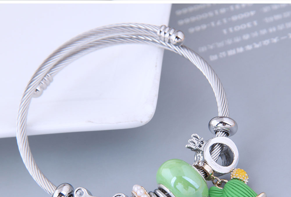 Fashion Green Metal Round Number Seaweed Flower Multi-element Bracelet,Bracelets
