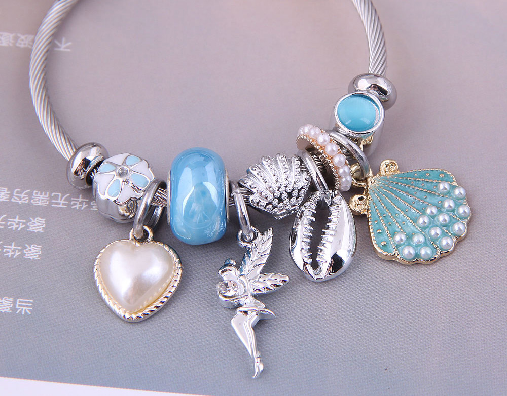 Fashion Blue Metal Peach Heart Angel Seabedo Element Bracelet,Bracelets