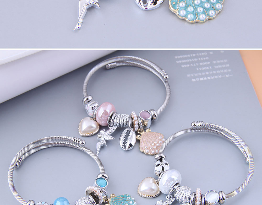 Fashion White Metal Peach Heart Angel Seabedo Element Bracelet,Bracelets