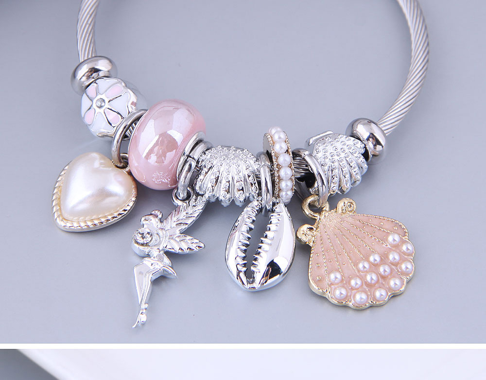 Fashion White Metal Peach Heart Angel Seabedo Element Bracelet,Bracelets