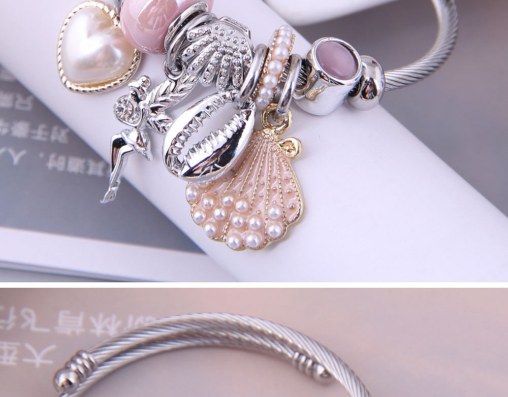 Fashion Pink Metal Peach Heart Angel Seabedo Element Bracelet,Bracelets
