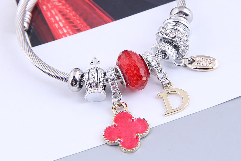 Fashion Red Metal Flower Letter Bracelet,Bracelets