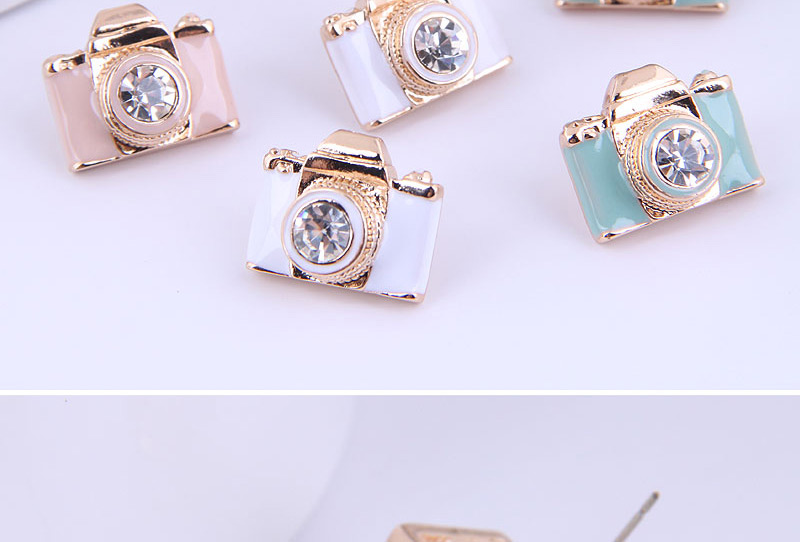 Fashion Pink Metal Mini Camera Earrings,Stud Earrings