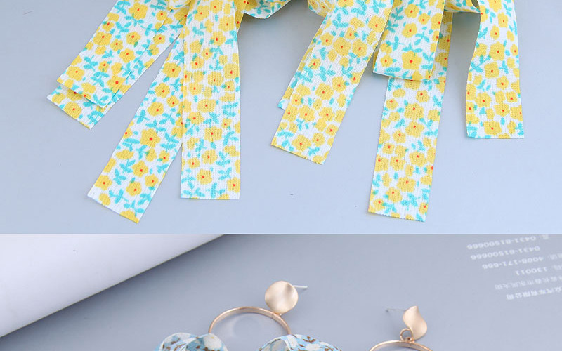 Fashion Blue Metal Round Bow Ribbon Earrings,Drop Earrings