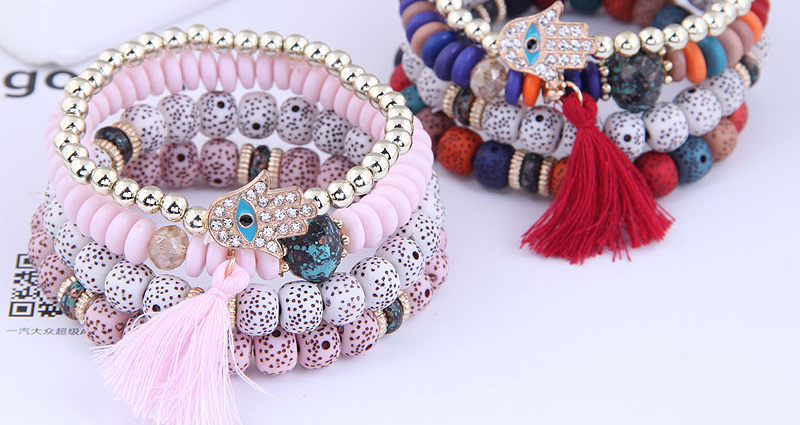 Fashion Red Metal Flash Diamond Palm Beads Multi-layer Bracelet,Fashion Bracelets