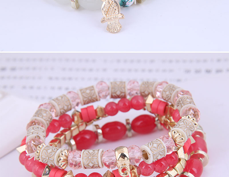 Fashion Pink Metallic Owl Beaded Multilayer Bracelet,Fashion Bracelets