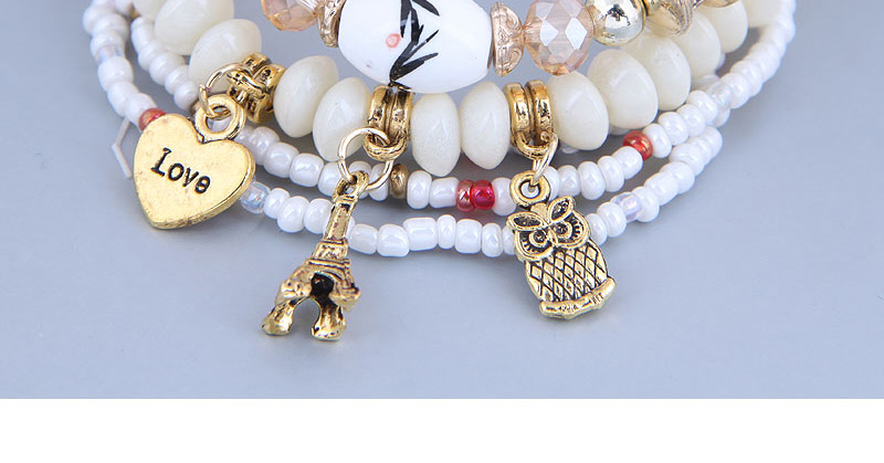 Fashion White Metal Love Tower Owl Beaded Multilayer Bracelet,Fashion Bracelets